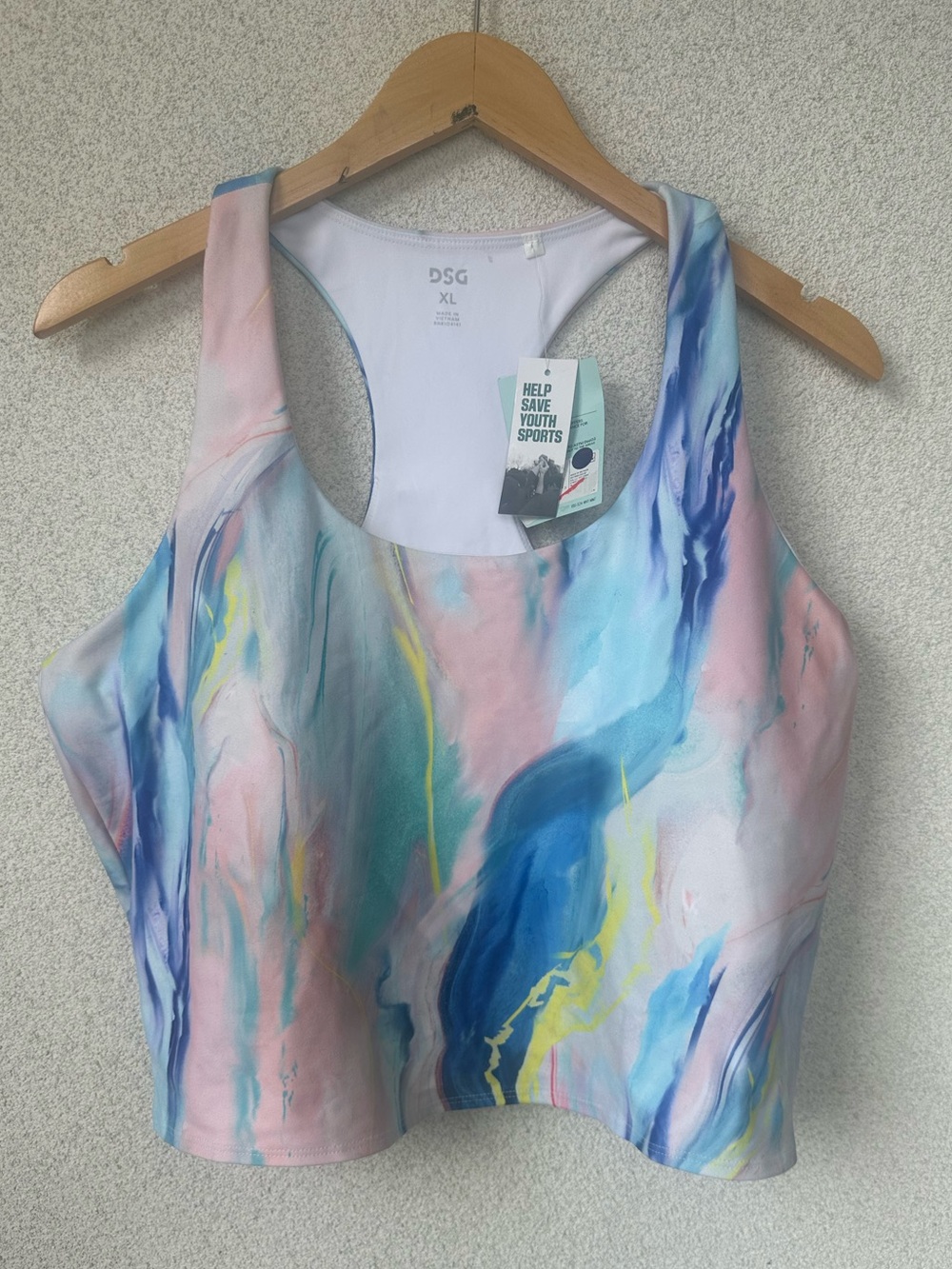 DSG Momentum Crop Tank Graffiti Strokes Multi Racerback Athletic Top, Size XL